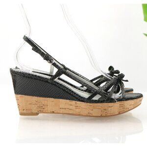 Franco Sarto Women Baby Sandal Size 7.5 Black Snakeskin Platfrom Wedge Slingback